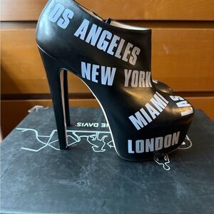 Ruthie Davis Black and White Leather City Print Heeled Boots Size 7